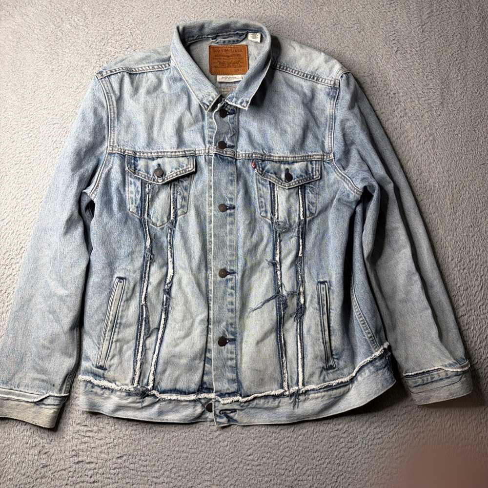 Levis Premium Men XXL Truckers Denim Jacket factory distressed Big E tab